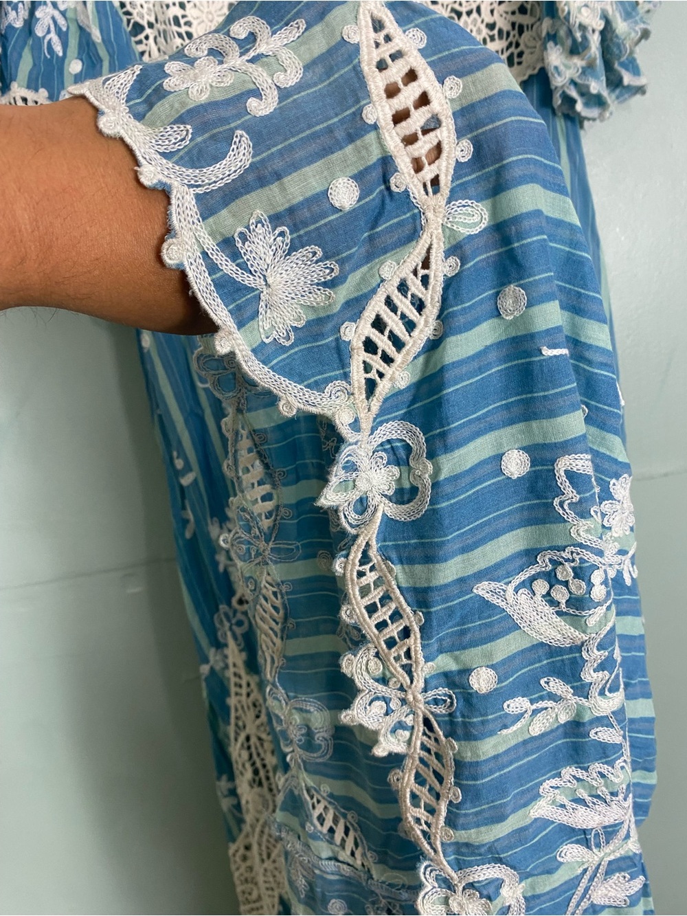 Free People Blue Bonnet Maxi Dress Embroidered Floral Striped Sundress Small - Picture 10 of 16